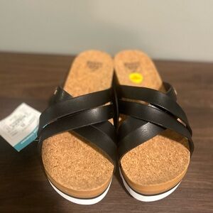 REEF Black Strappy Cork Sandals